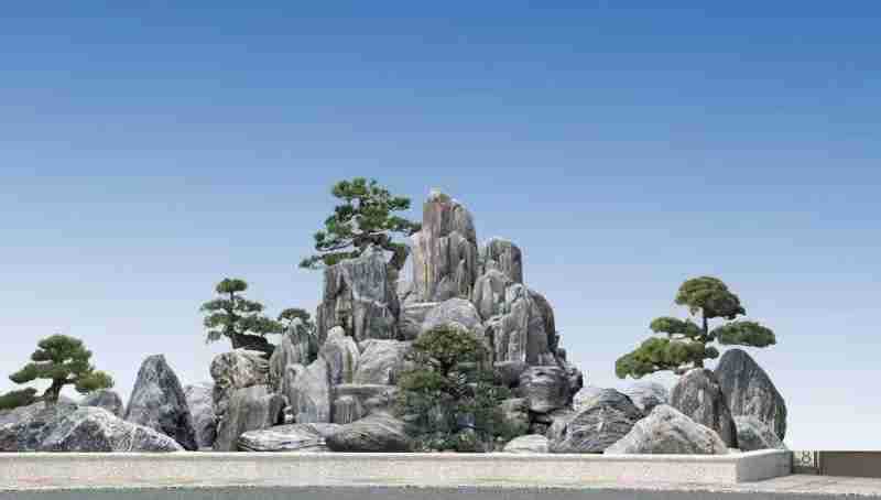 大型鱼池景观绿化造景假山工程承包 泰山石花纹灰色自然真石头山