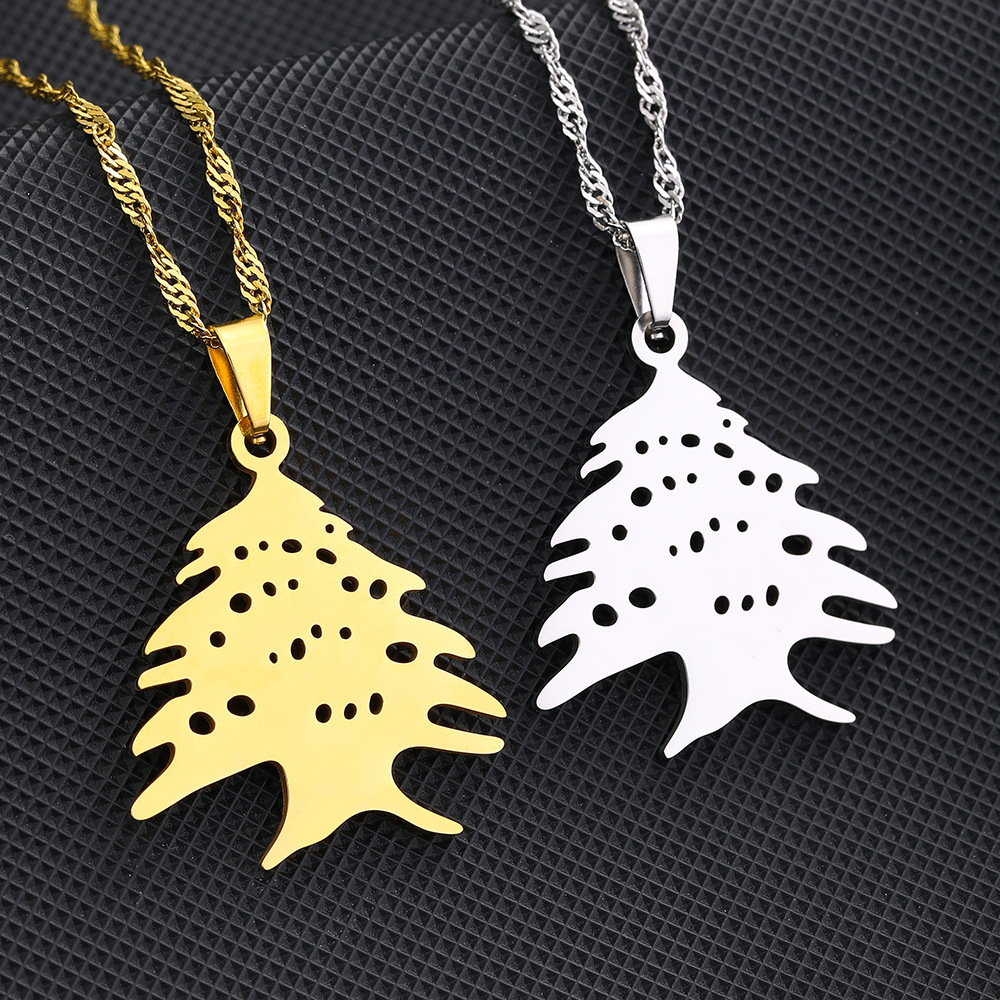 黎巴嫩国徽地图利班吊坠项链男女通用时尚光面钛钢情侣项链配饰品