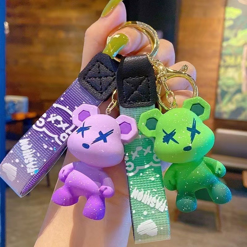 Online Celebrity Starry Bear Couple Keychain Women's Creative Cute High-Looking Simple Schoolbag Key Chain Pendant