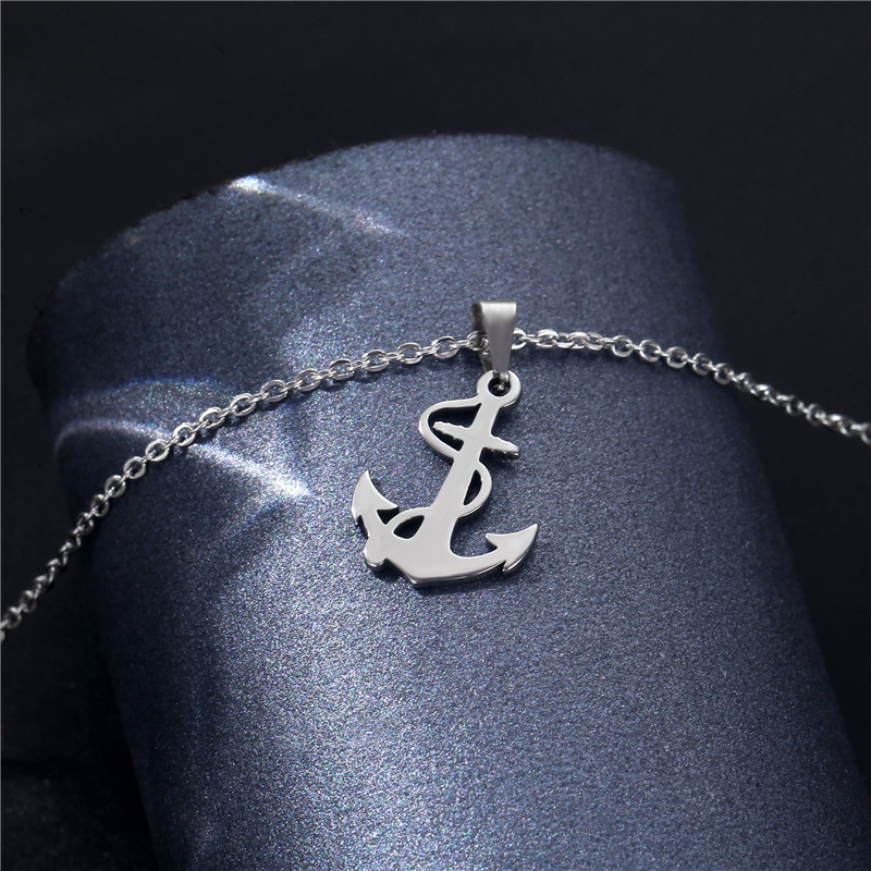 Cross-Border Sold Jewelry Wholesale Boat Anchor-Shaped Cross Pendant Customizable Jewelry Titanium Steel Necklace Europe and America Cross Border Supply
