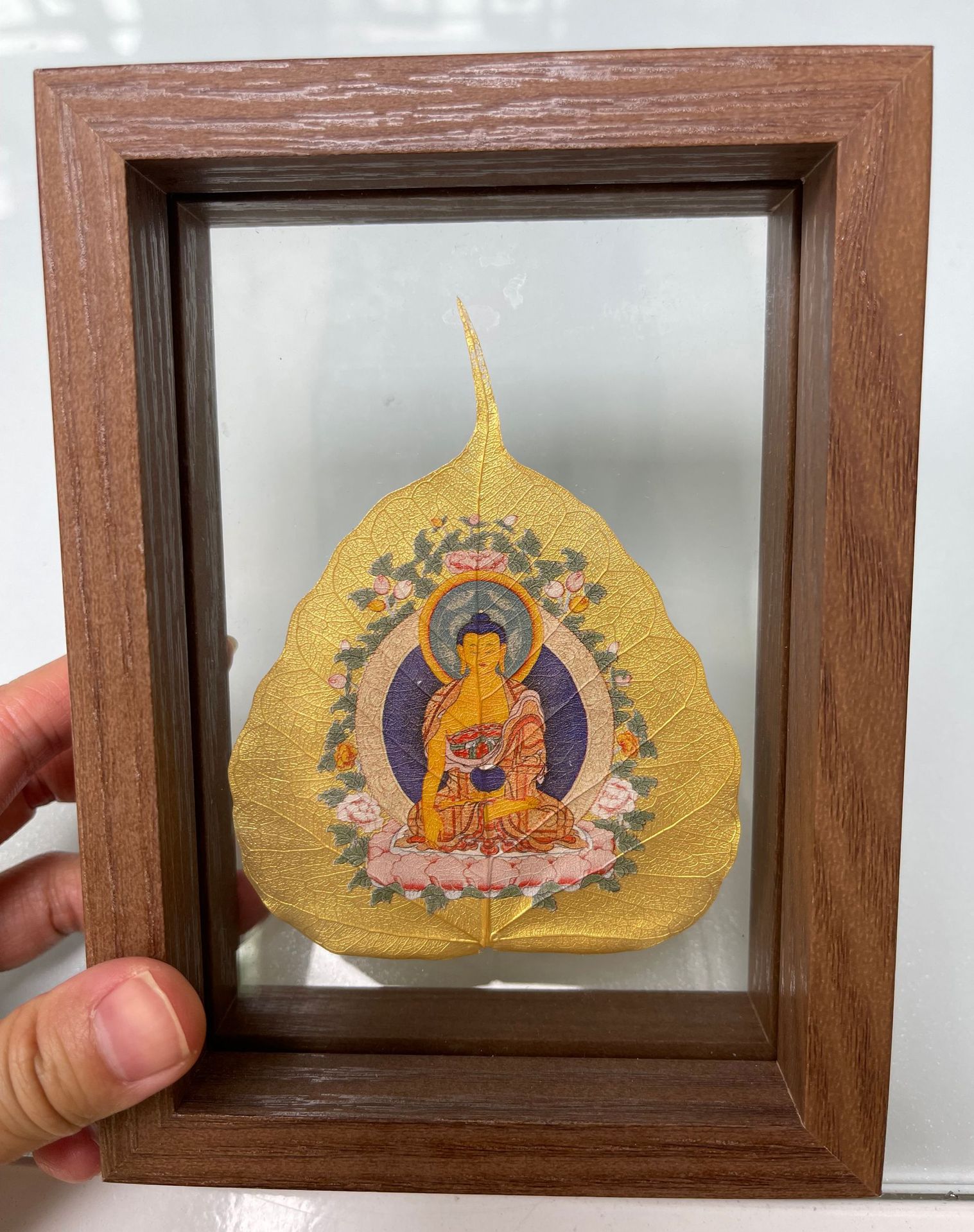 佛教用品菩提叶唐卡挂画相框藏传佛教文殊黄财神佛像画像家居摆设