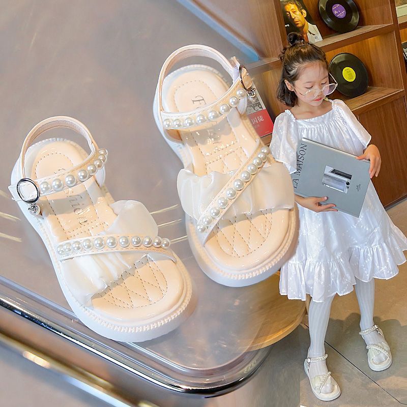 女童凉鞋软底梦幻童洋气中大小女孩鞋子夏季风新款公主珍珠鞋