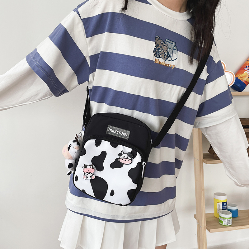 2021 New Japanese Ins Preppy Style Simple Cute Contrast Color Cow Polka Dot Soft Girl Student Small Bags Female