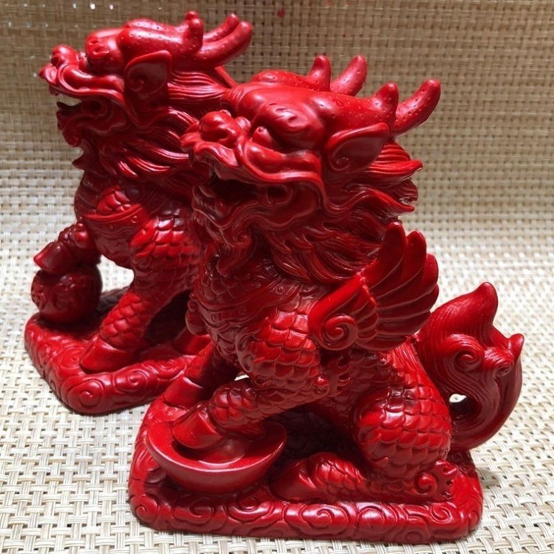 开运天然朱砂红麒麟摆件 招财纳福开运送子麒麟摆设一对家居风水
