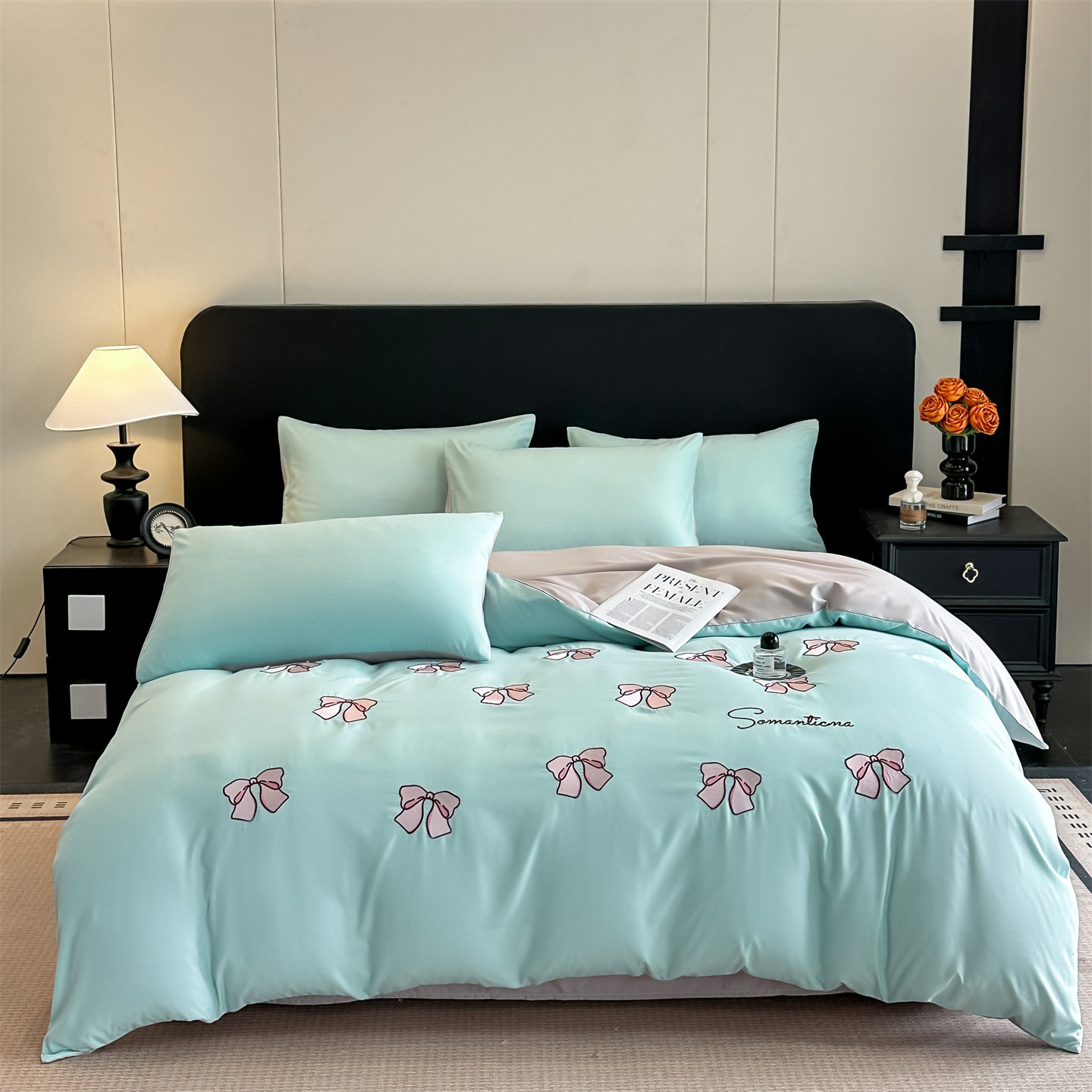 纯棉棉亲肤舒适床单款刺绣四件套纯棉床单被套三件套学生宿舍套件