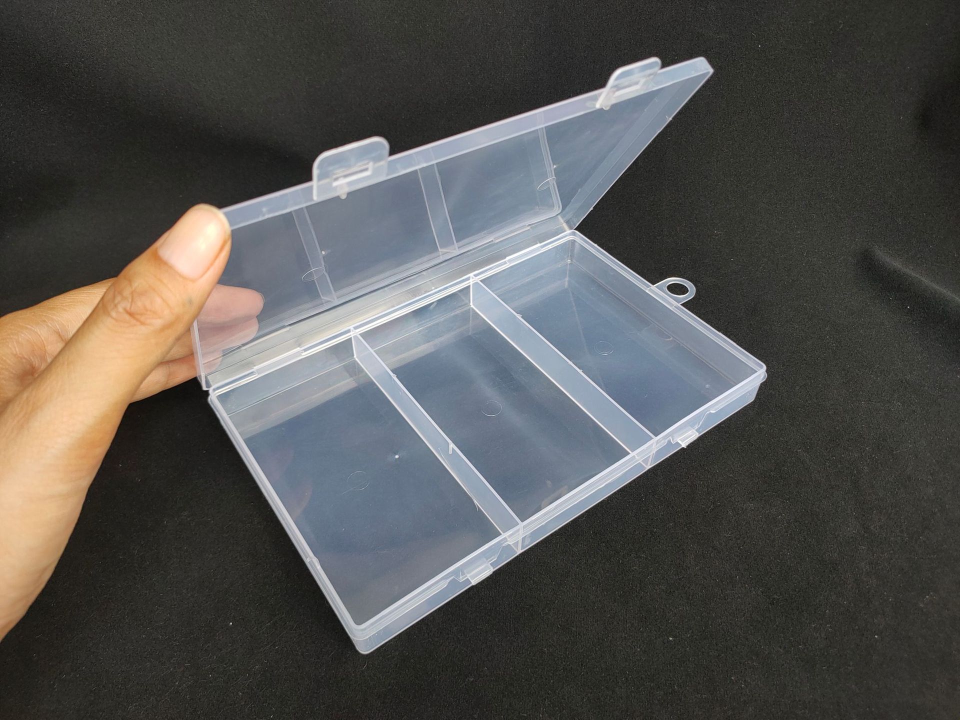 透明塑料pp三格盒长方形有盖样品零件首饰工具渔具配件包装收纳盒