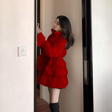 中长款羽绒服2023新款小个子白鸭绒韩版圣诞时尚冬季红色春节外套