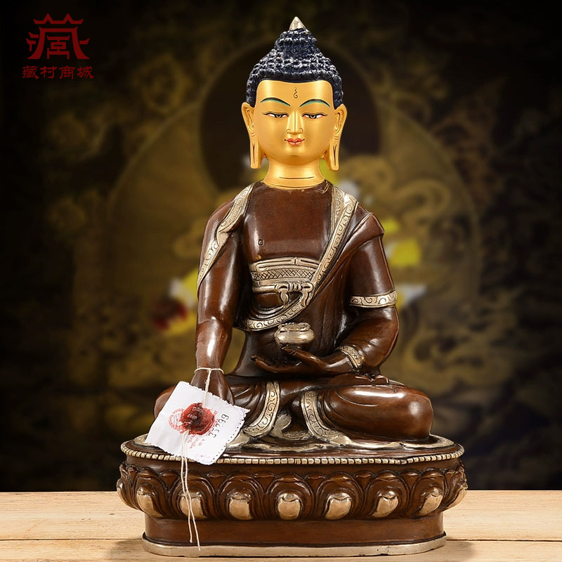 铜鎏金鎏银《释迦牟尼佛佛像》桌面工艺品摆件尼泊尔手工雕花铜像