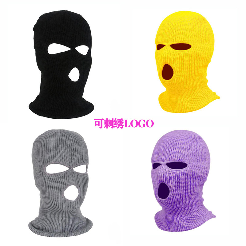 Foreign Trade Winter Thermal Headgear Mask Three-Hole Knitted Woolen Cap Men's and Women's Outdoor Riding Cold-Proof Mask Sleeve Cap