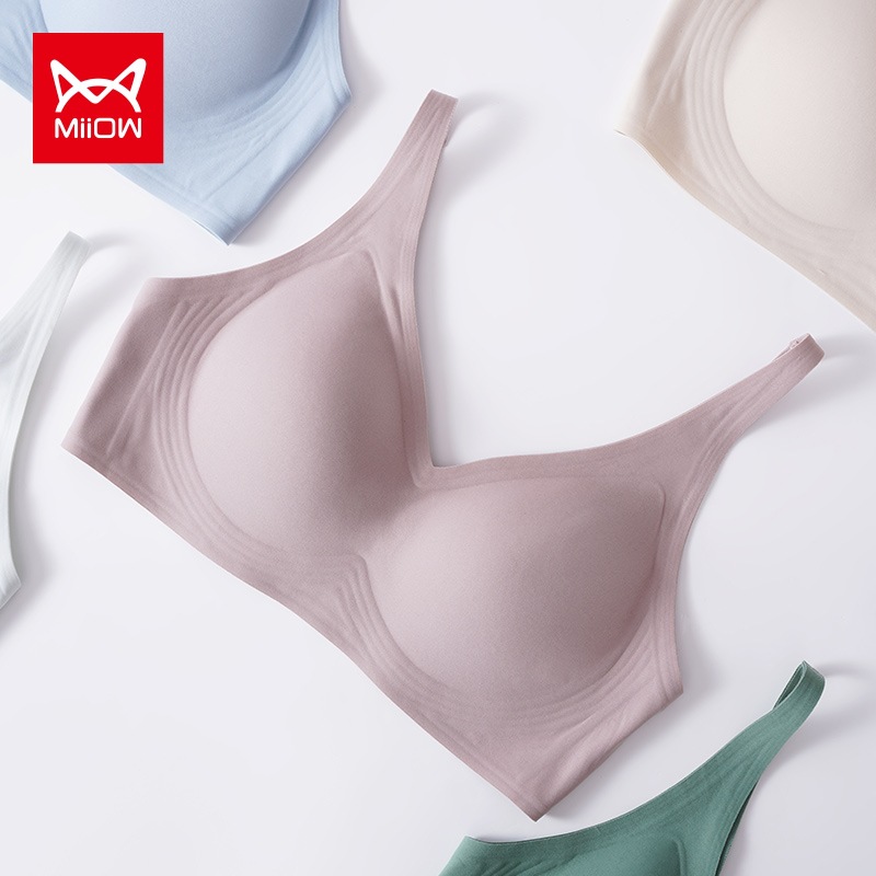 猫人运动内衣女性惑薄款夏季无钢圈小胸聚拢无痕美背文胸罩背心式