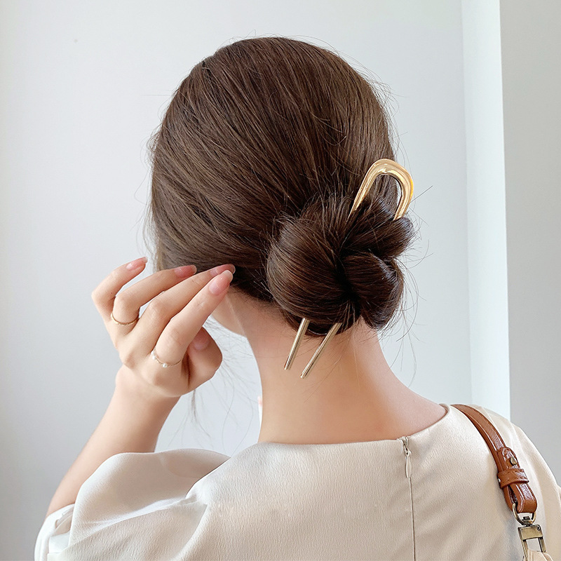 Simple Hairpin U-Shaped Metal Hairpin Large Hair Clasp Ancient Style Drip Glazed Color Hair Clasp Student Daily Updo Pin