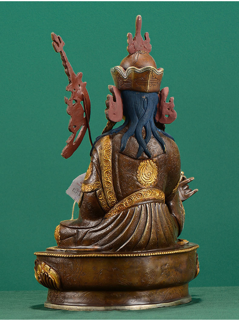 莲花生大士佛像 尼泊尔紫铜鎏金银 密宗家居供奉莲师像摆件