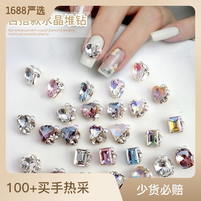 Internet Hot Bright Crystal Versatile Super Shiny Heart-Shaped Square Pearl Pile Rhinestone Nail Ornament Zs1848