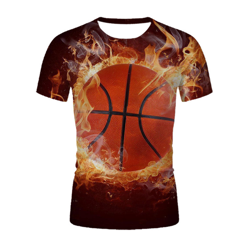 新夏季篮球t桖男女皆宜大码上衣亚马逊热款篮球火3d打印t桖男运动