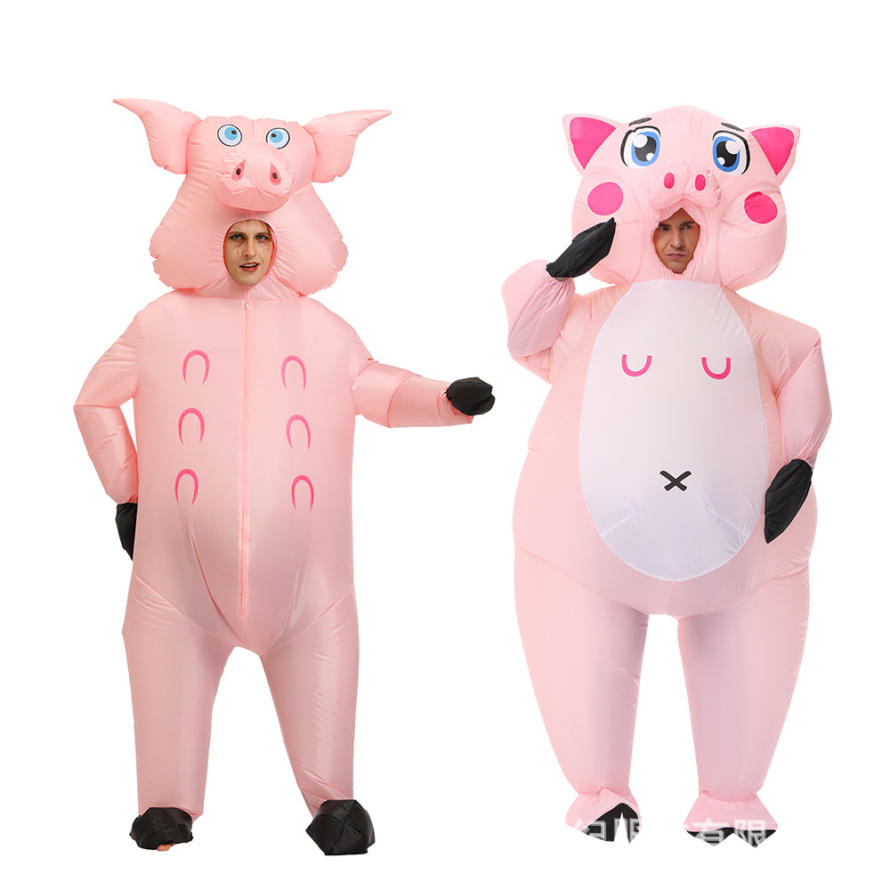 跨境万圣节装扮花式扮演服装可爱粉红猪充气服动物造型派对装饰