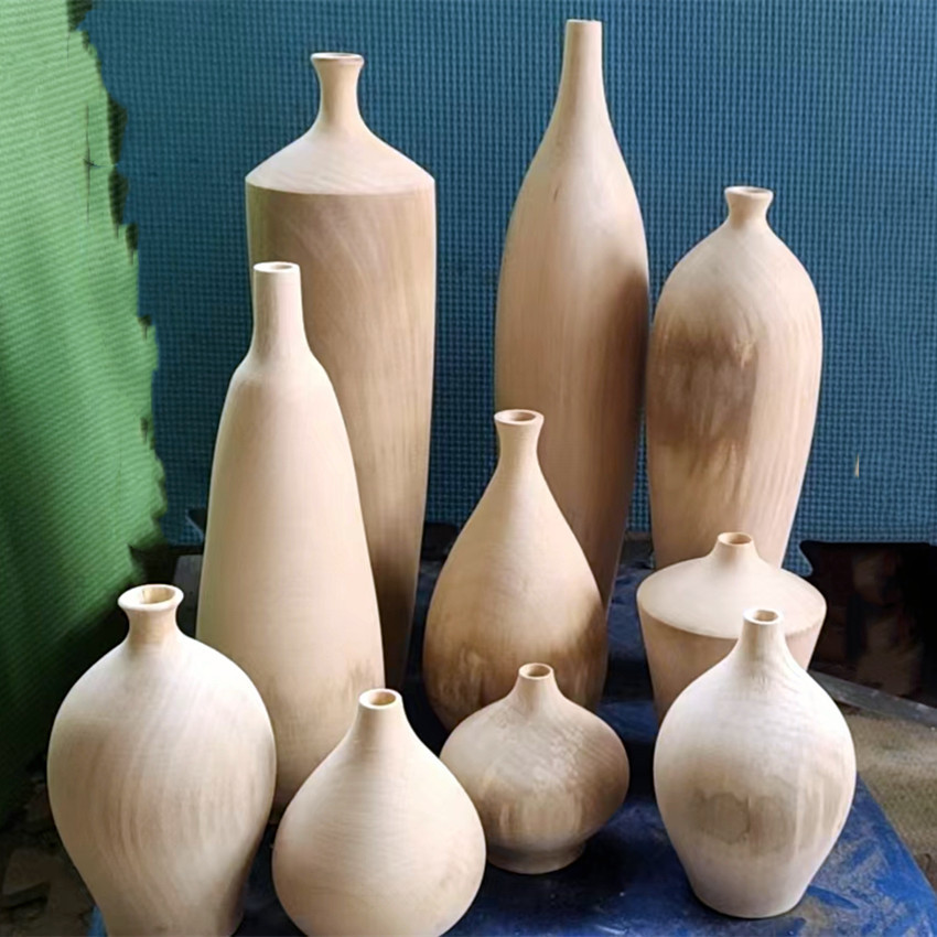 大漆花瓶木制漆器椴木底胎烙画手绘瓶子漆胎木质插瓶家居饰品摆件