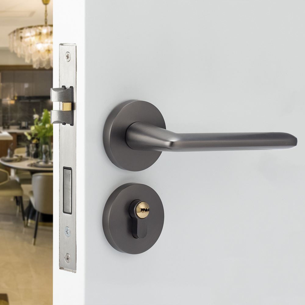 洛克家门锁卧室静音分体木门锁具室内锁锌合金执手锁金色把手