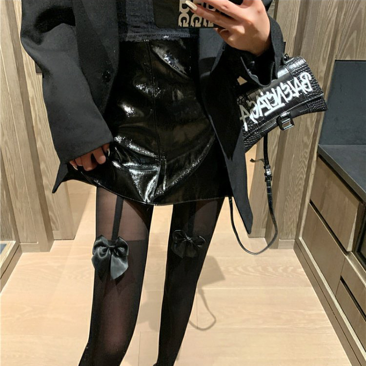 春秋夏季纯欲穿搭配蝴蝶结黑色丝袜女性感连裤高长筒新薄款ins潮