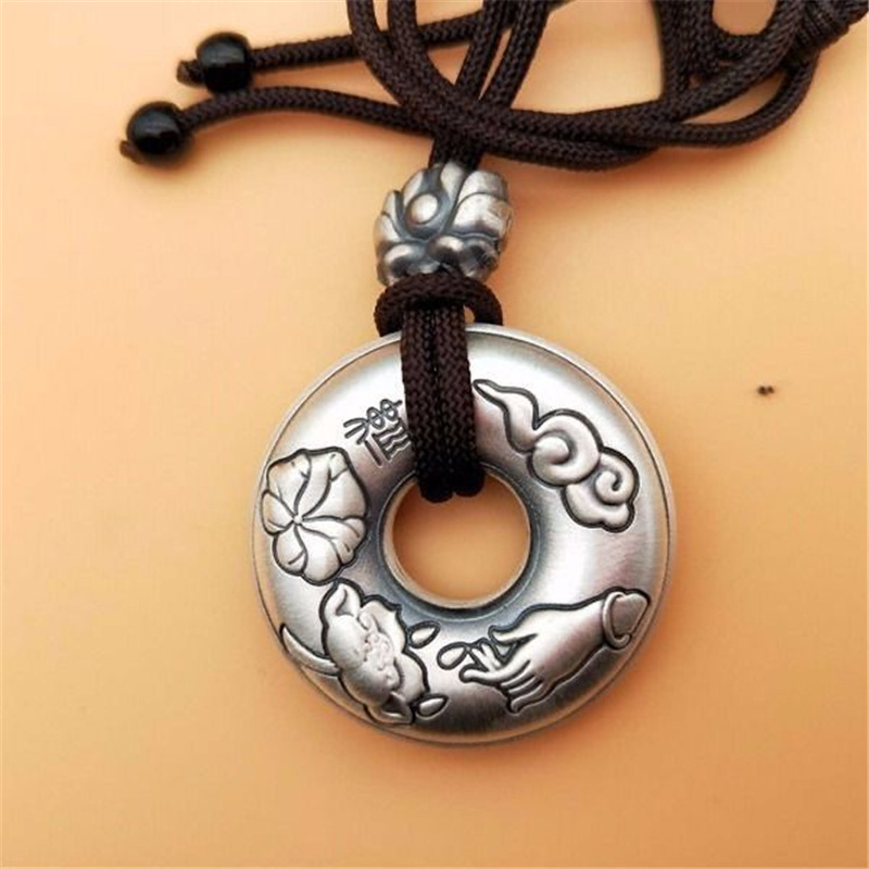 纯银吊坠999银男女士项坠圆形时尚潮流个性饰坠项链复古泰银首饰