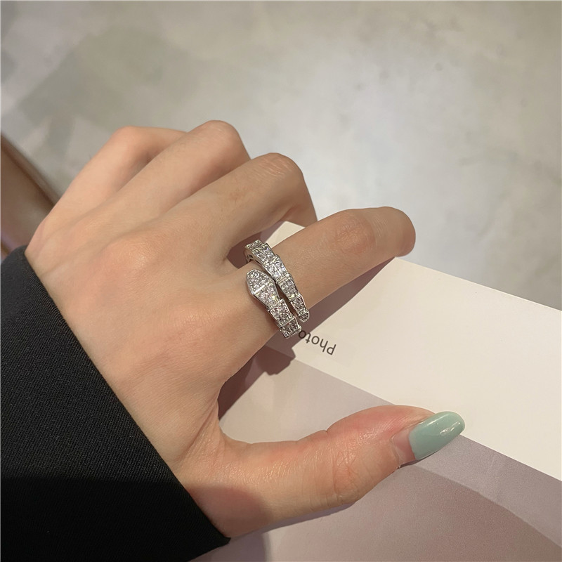 European and American Snake-Shaped Diamond Index Finger Ring Light Luxury Ins Style Trendy Ring Female Fashion Trending Open Ring Finger Ring Jewelry