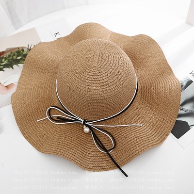 Hat Female Summer Korean Style All-Matching Sun Hat Sun Protection Foldable Ruffled Straw Hat Beach Hat Seaside Vacation