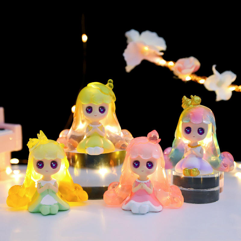 卡通渐变带灯长发女孩少女心ins玩偶公仔树脂工艺品梦之精灵盲盒