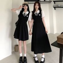 大码夏季新款小黑裙胖mm女生穿搭学院风假两件高级感法式连衣裙子