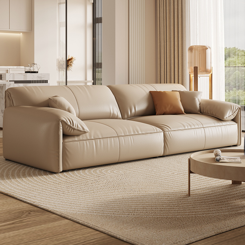 大象耳朵真皮沙发客厅现代简约直排三人位奶油风头层牛皮沙发组合