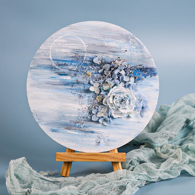 永生花玫瑰diy材料包手工制作玫瑰干花圆画板肌理画油画沙龙活动