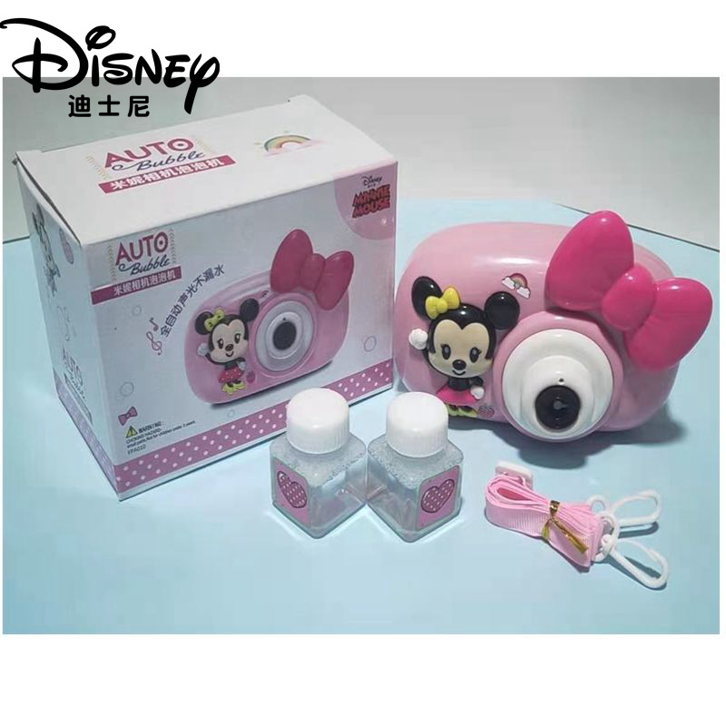 Disney Minnie Camera Bubble Machine Cartoon Sound and Light Electric Bubble Camera Children's Automatic Bubble Toy