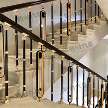 楼梯扶手护栏传统翻新老式楼梯扶手护栏铝合金栏杆轻奢新中式简约