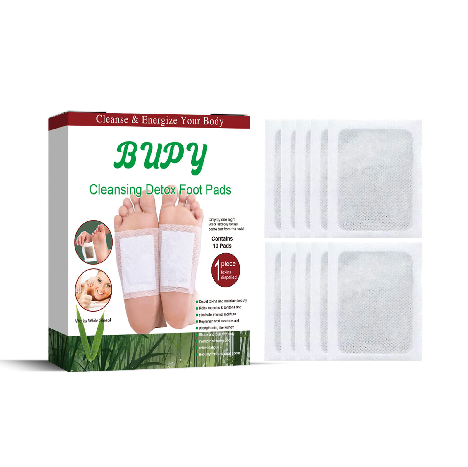 Cross-Border Bupy Bamboo Vinegar Argy Wormwood Foot Patch Improve Sleeping Foot Patch Dehumidifying Cold Foot Massage Foot Care Foot Patch Manufacturer