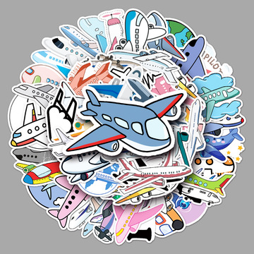 50张飞机卡通行李箱贴纸创意个性潮流涂鸦笔记本电脑汽车外贸装饰