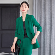 高级感绿色西装外套女2022秋冬新款时尚气质西服正装面试职业套装