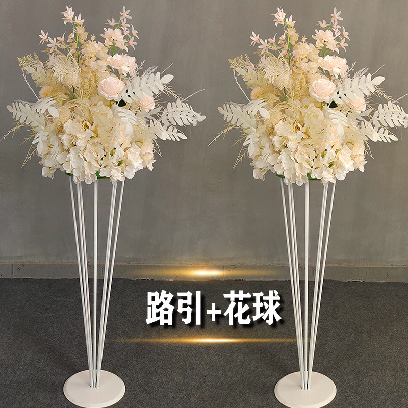 新款婚庆铁艺路引插花花器婚礼桌花摆件花柱几何路引小蛮腰路引