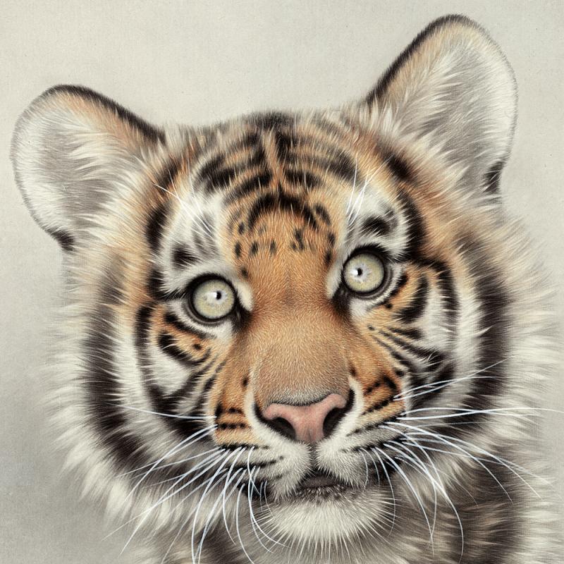 刘继彪 虎 国画 工笔小老虎 动物字画 高清艺术微喷书画 装饰画