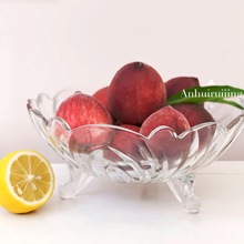 新款玻璃果盘透明三脚果斗 家用餐具加厚大容量装水果盘子批发