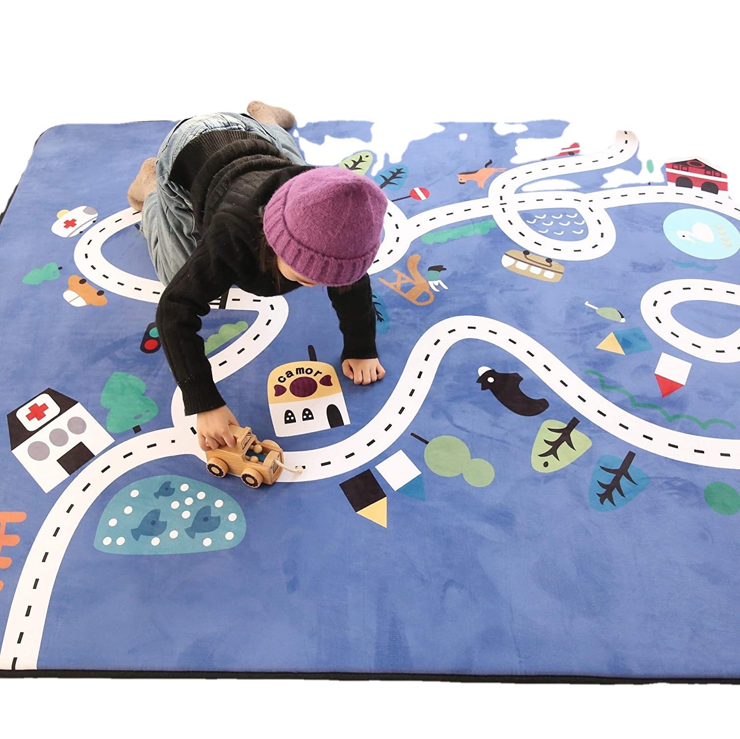 INS Flannel Cute Cartoon Household Children's Educational Game Blanket Crawling Non-Slip Game Mat Machine Washable