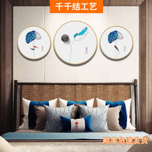 新中式圆形荷花装饰画客厅沙发背景壁画玄关走廊过道茶室书房挂画