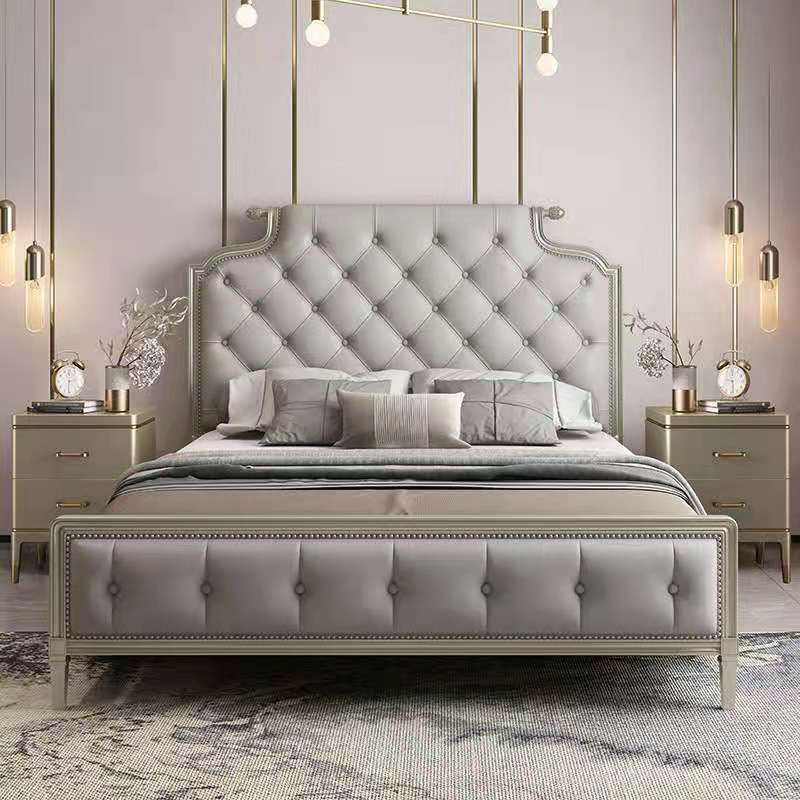 美式床轻奢实木1.8米双人床欧式创意卧室婚床现代简约拉扣网红床