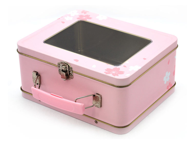 锁扣手提开窗铁盒定制厂家 卡片收纳铁盒 马口铁食品铁盒包装