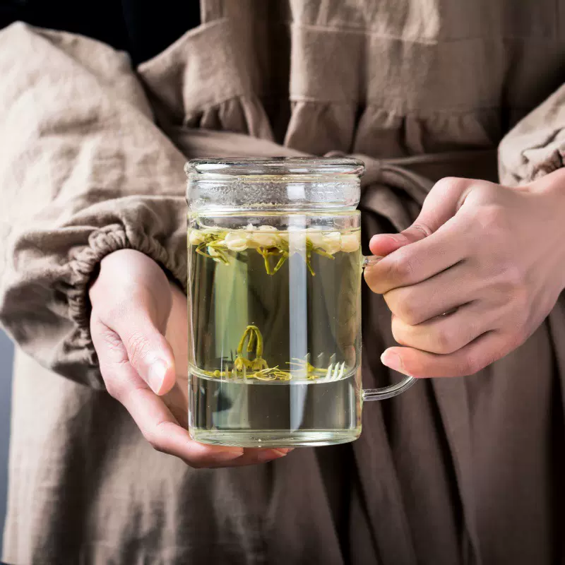 平盖大容量高硼硅过滤内胆泡茶杯办公室男女士喝茶杯带把手喝水杯