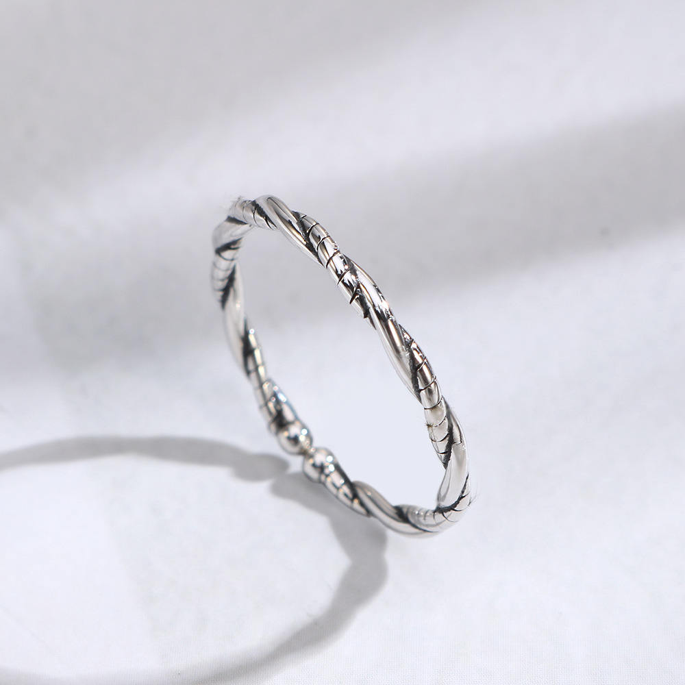 韩版s925纯银缠绕线条开口戒指女简约小众设计冷淡风食指指环批发