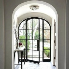 防水高端平面设计窗户玻璃拱顶钢平开门碳钢细框架法式门热实心玻