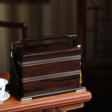紫光檀提盒中式仿古野餐食盒多层收纳盒茶具茶盘茶箱结婚复古礼盒