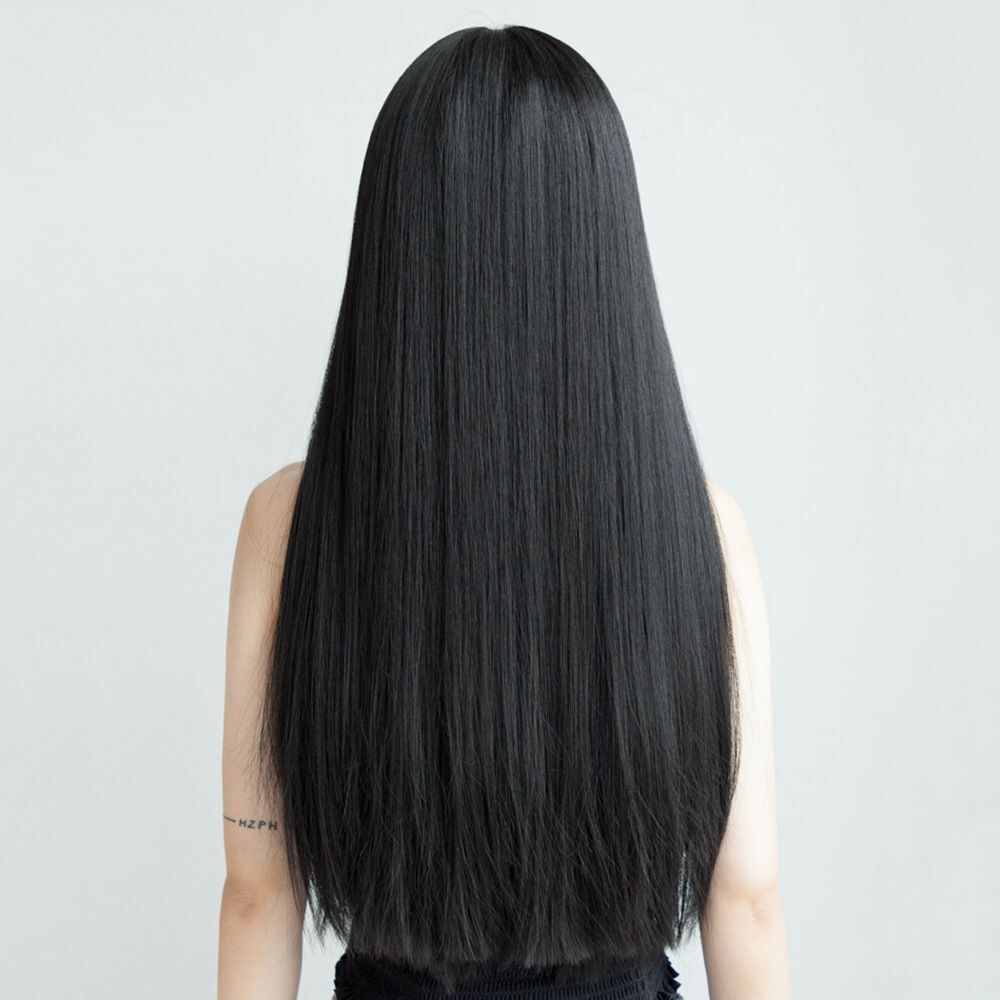 假发女长发空气刘海黑长直自然全头套式网红空气刘海中长发假发套