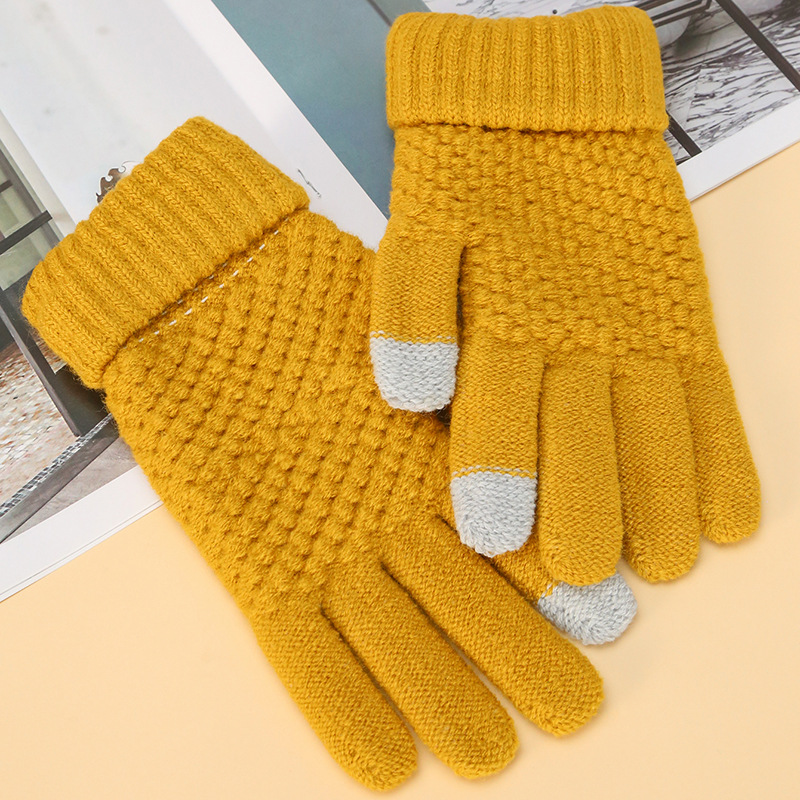 Knitted Gloves Warm Winter Wool Touch Screen Gloves Cycling Gloves Wholesale Autumn and Winter Student Cute Gloves Unisex Gloves