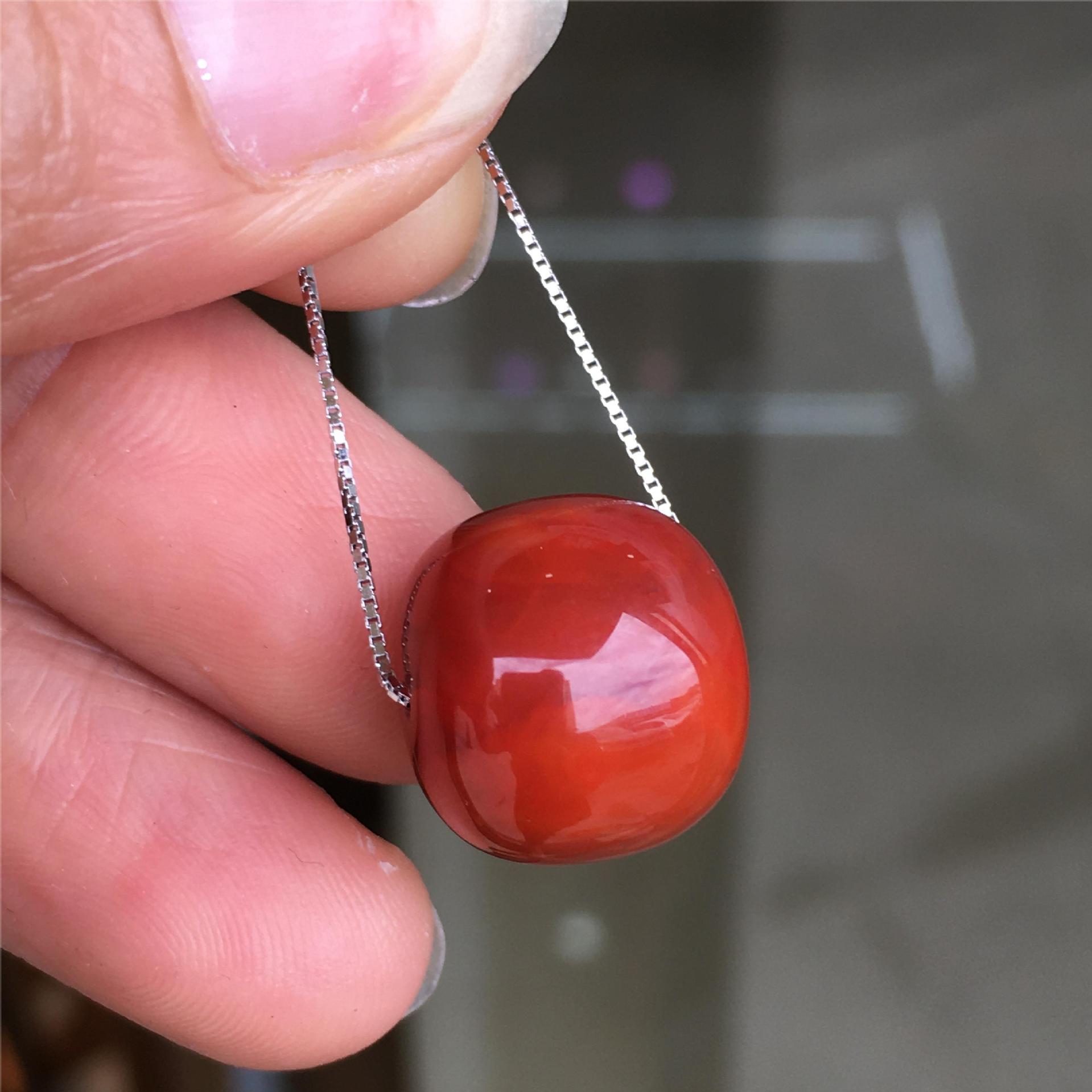 精品瓦西南红柿子红转运珠锁骨链简约单珠玛瑙项坠活口银项链批发
