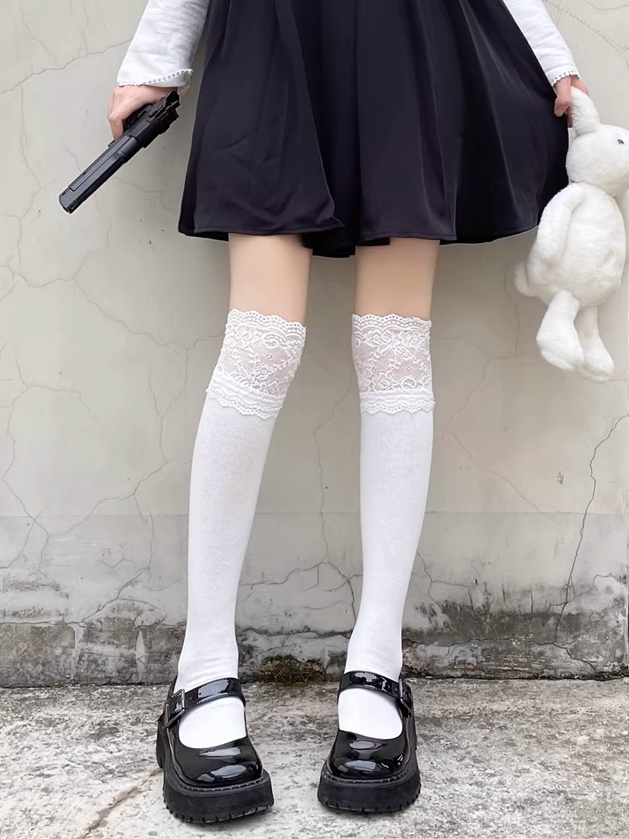 jk长筒袜女春秋白色棉小腿袜ins潮网红日系lolita可爱蕾丝过膝袜