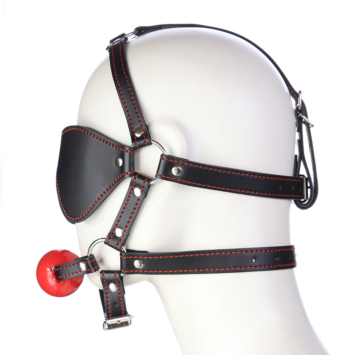 成人用品皮革调情空心塑料口塞 情趣眼罩口球套装 马具形口枷